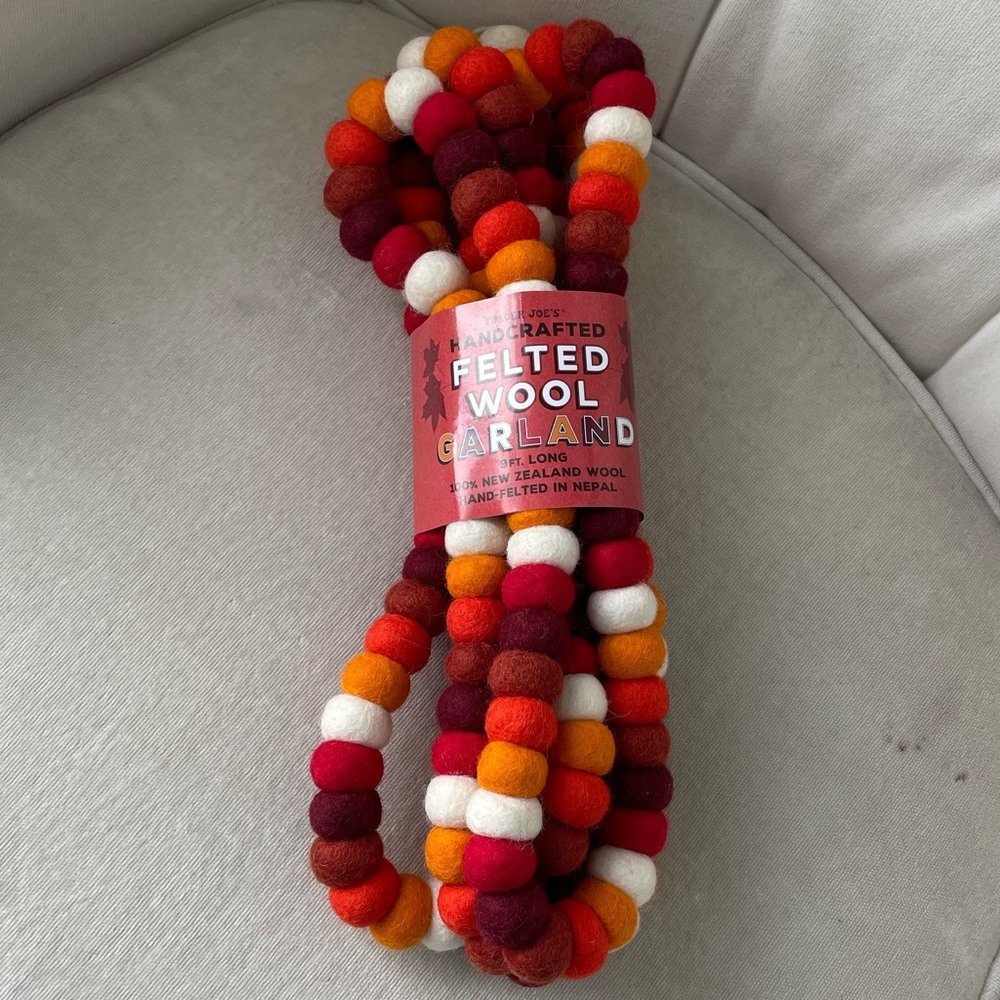 One Trader Joe's Handcrafted Felted Wool Garland 9ft Autumn Fall Colors! 2024